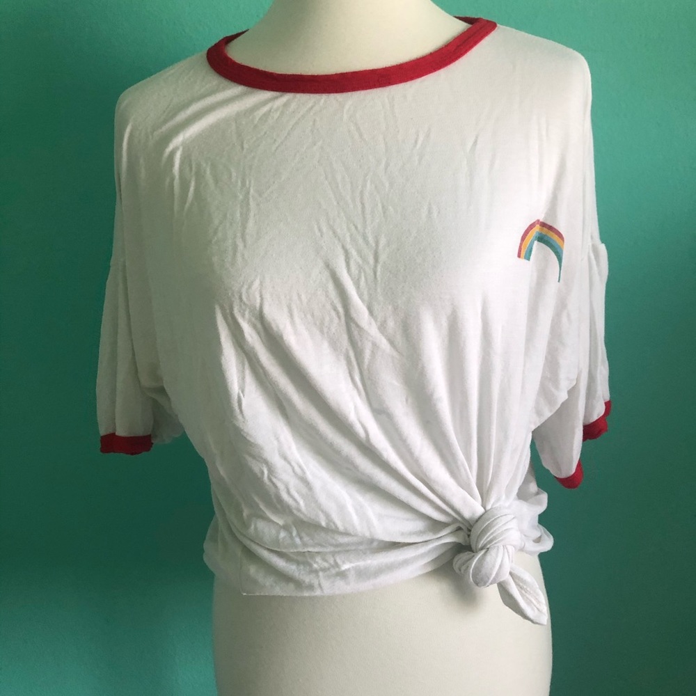 Oversized rainbow ringer tee